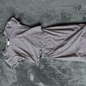 Blue and white striped mini dress